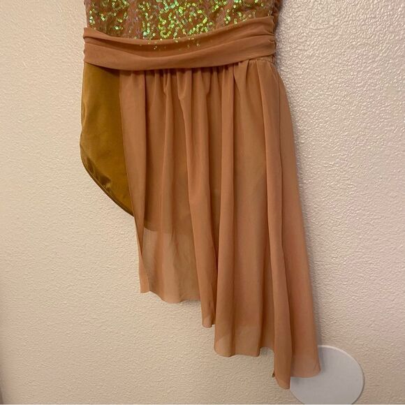 Weissman Dance Costume tan beige dress sequin mesh Hand In Hand 13443 LC - Picture 5 of 11